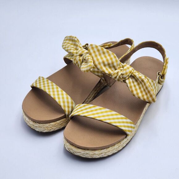 LC Lauren Conrad Rosemary Yellow Gingham Bow Sandals Size 10 - Picture 3 of 10